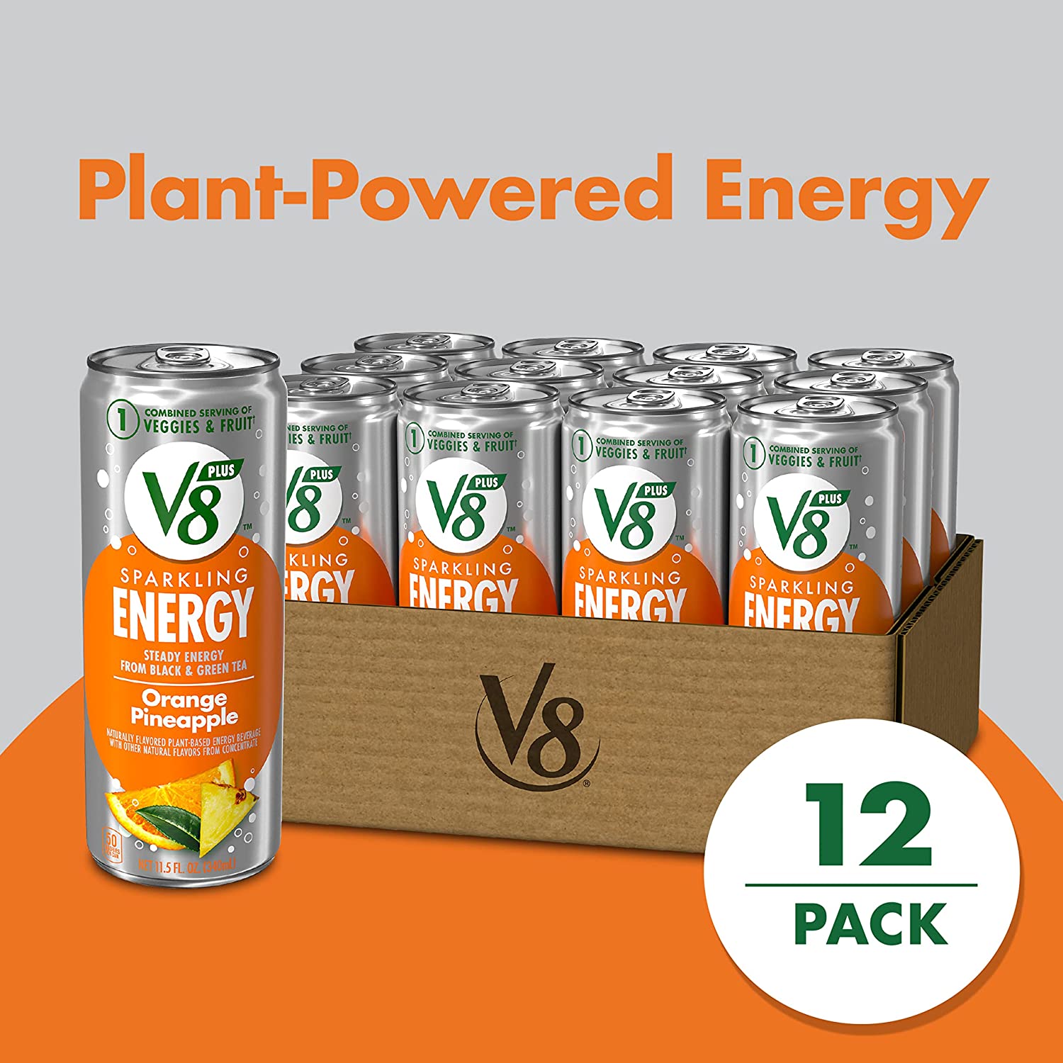 V8 +SPARKLING ENERGY Black Cherry Energy Drink， Made with Real Vegetable and Fruit Juices， 11.5 Ounce Can (Pack of 12) - Image 2